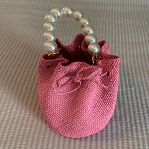 Soraya Hennessy Woven Pink Bag with Pearl Handle
